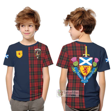 Tartan Vibes Clothing Wallace Tartan Kid T-Shirt with Scottish Lion Royal Arm Half Style