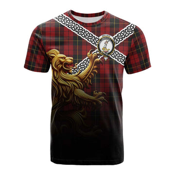 Wallace Crest Tartan Cotton T-shirt with Golden Lion Emblem Celtic Style