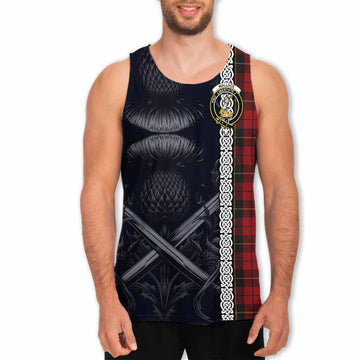 Tartan Vibes Clothing Wallace Tartan Men's Tank Top with Family Crest Cross Sword Thistle Celtic Vibes