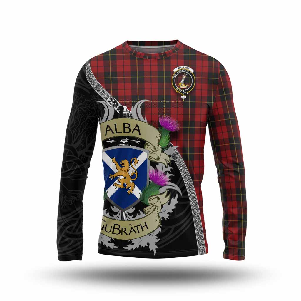 Tartan Vibes Clothing Wallace Tartan Family Crest Long Sleeve T-Shirt Lion Rampant Royal Thistle Shield Celtic Inspired