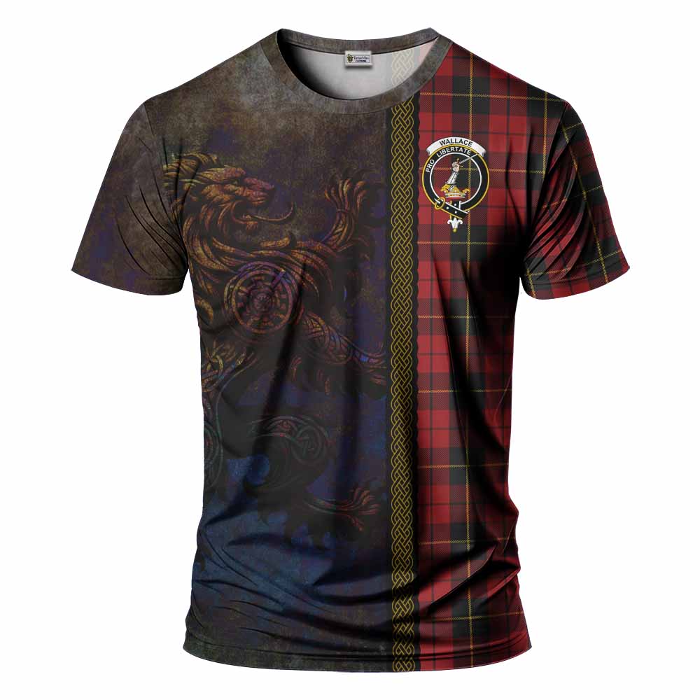 Tartan Vibes Clothing Wallace Tartan Family Crest T-Shirt Alba Gu Brath Be Brave Lion Ancient Style