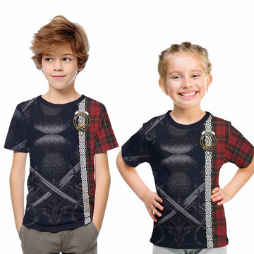 Tartan Vibes Clothing Wallace Tartan Kid T-Shirt with Family Crest Cross Sword Thistle Celtic Vibes