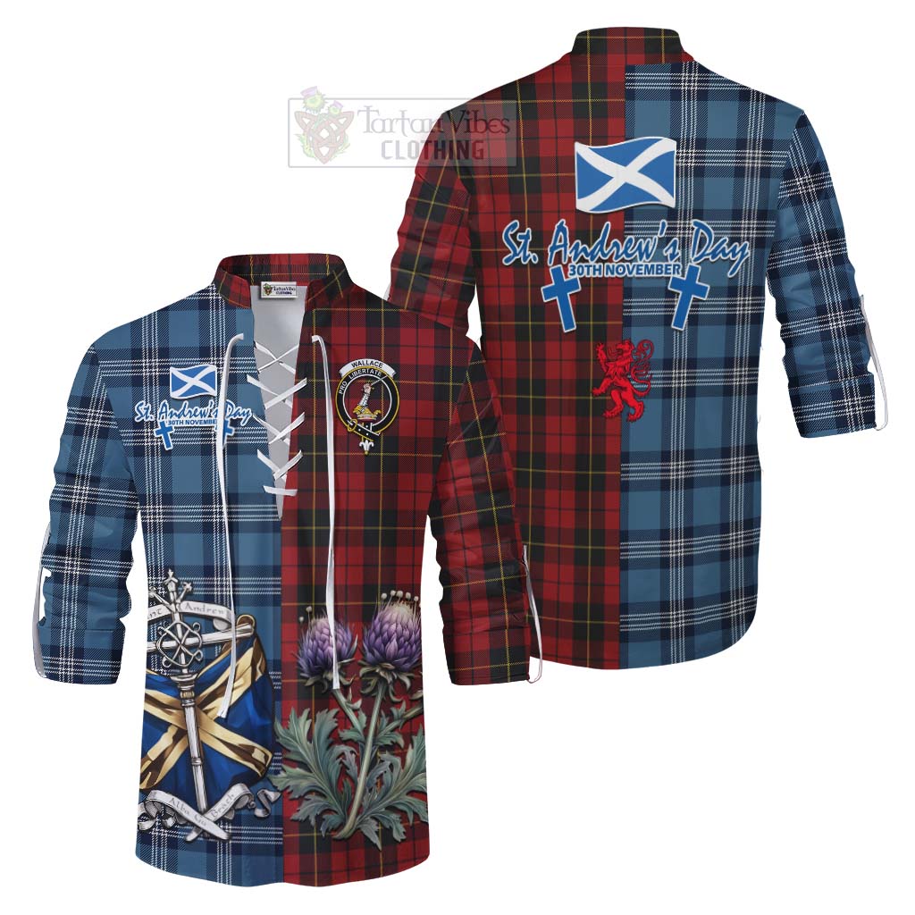Tartan Vibes Clothing Wallace Tartan Ghillie Kilt Shirt Happy St. Andrew's Day Half Tartan Style
