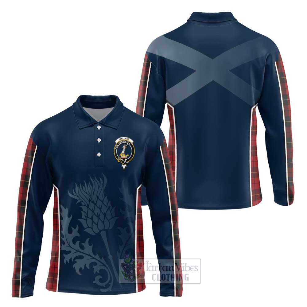 Tartan Vibes Clothing Wallace Tartan Long Sleeve Polo Shirt with Family Crest and Scottish Thistle Vibes Sport Style