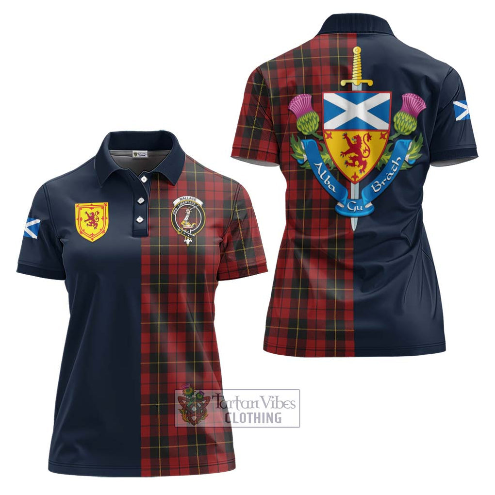 Tartan Vibes Clothing Wallace Tartan Women's Polo Shirt with Scottish Lion Royal Arm Half Style