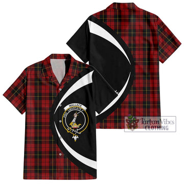 Wallace Tartan Short Sleeve Button Up with Family Crest Circle Style Kid - Tartan Vibes Clothing