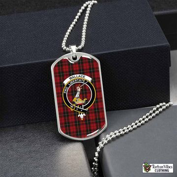 Tartan Vibes Clothing Wallace Tartan Dog Tag Necklace with Family Crest