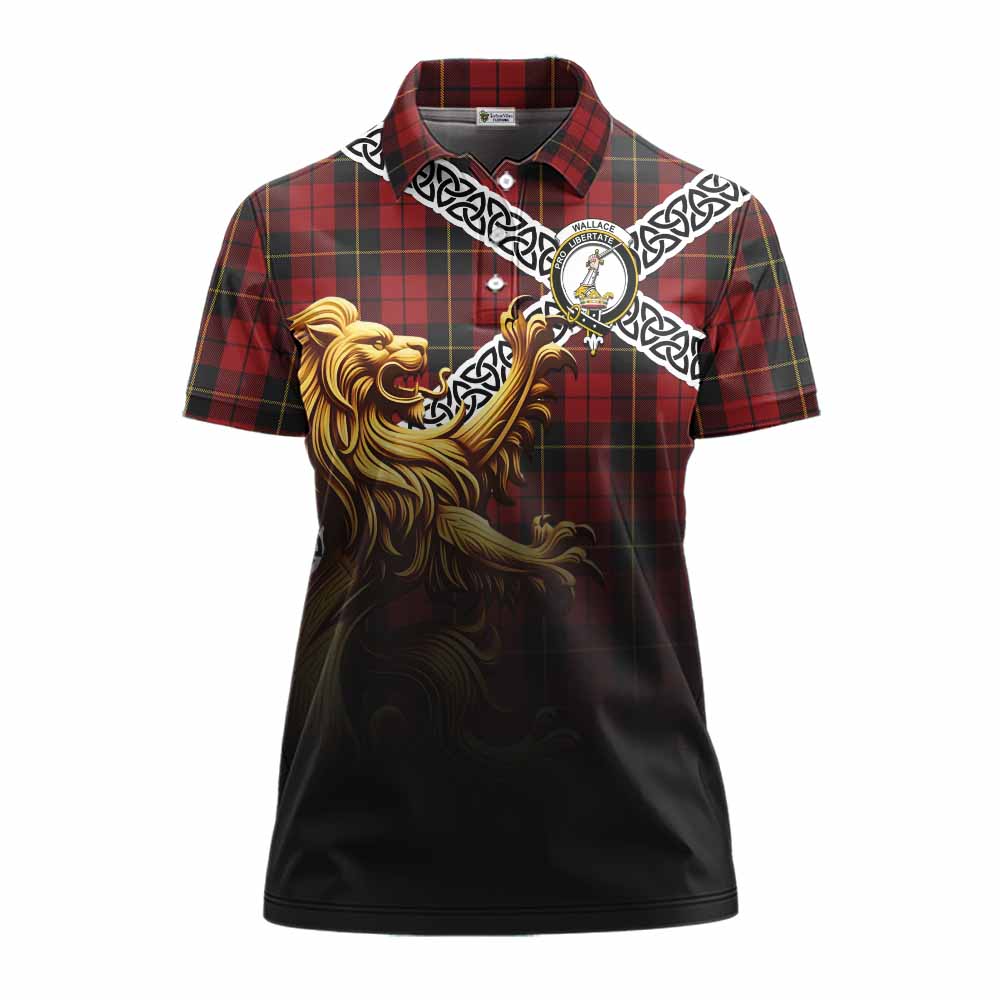 Tartan Vibes Clothing Wallace Crest Tartan Women's Polo Shirt with Golden Lion Emblem Celtic Style