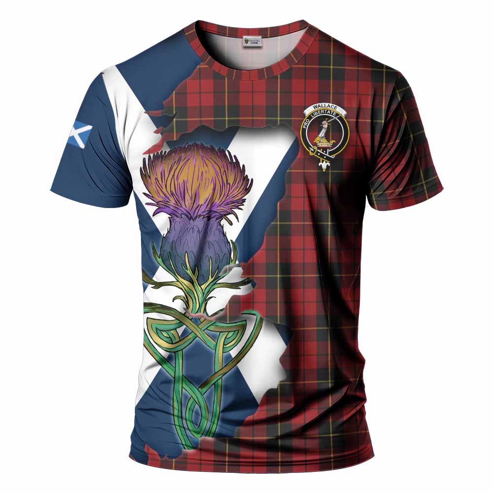 Tartan Vibes Clothing Wallace Tartan Family Crest T-Shirt Scottish Thistle Celtic Inspired