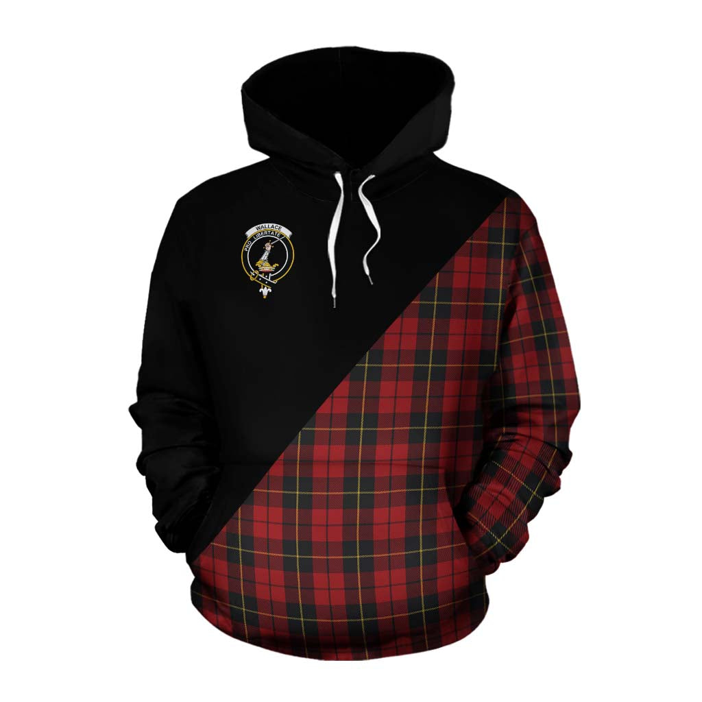 Tartan Vibes Clothing Wallace Tartan Cotton Hoodie with Family Crest and Military Logo Style