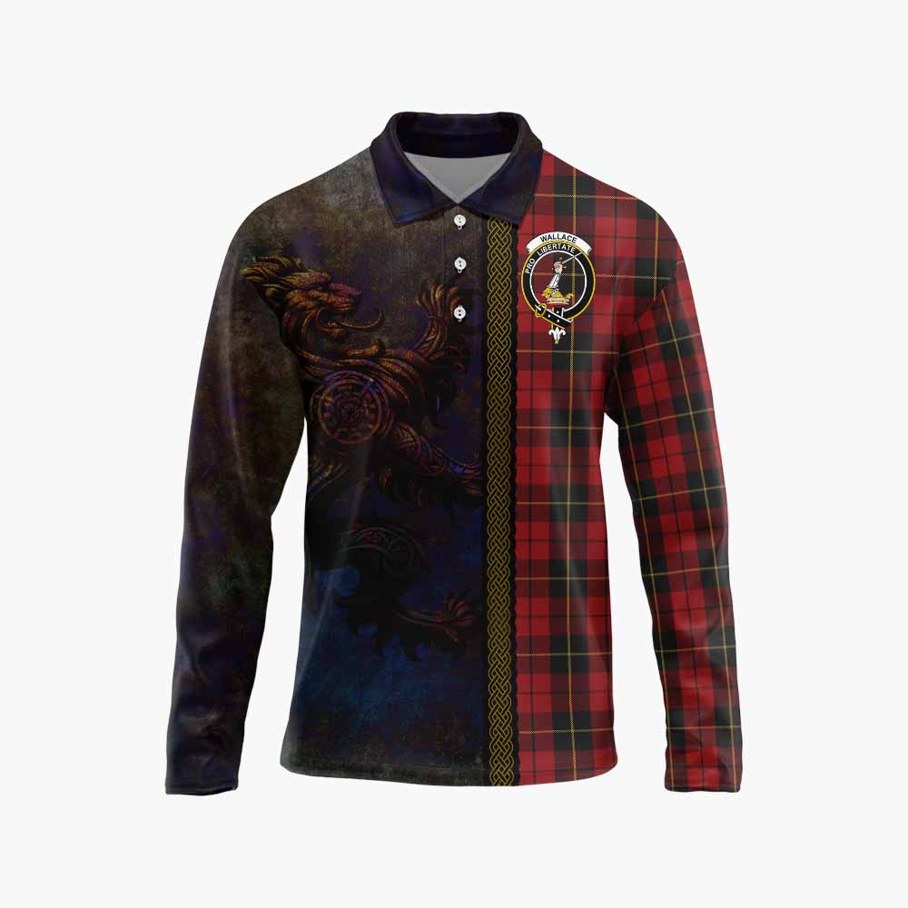 Tartan Vibes Clothing Wallace Tartan Family Crest Long Sleeve Polo Shirt Alba Gu Brath Be Brave Lion Ancient Style