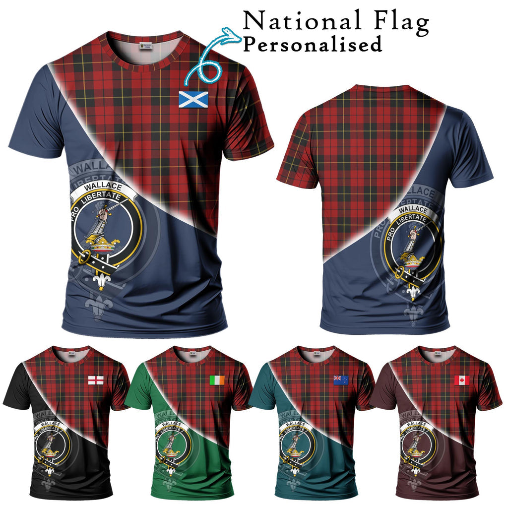 Wallace Tartan T-Shirt with Personalised National Flag and Family Crest Half Style Kid's Shirt - Tartanvibesclothing Shop