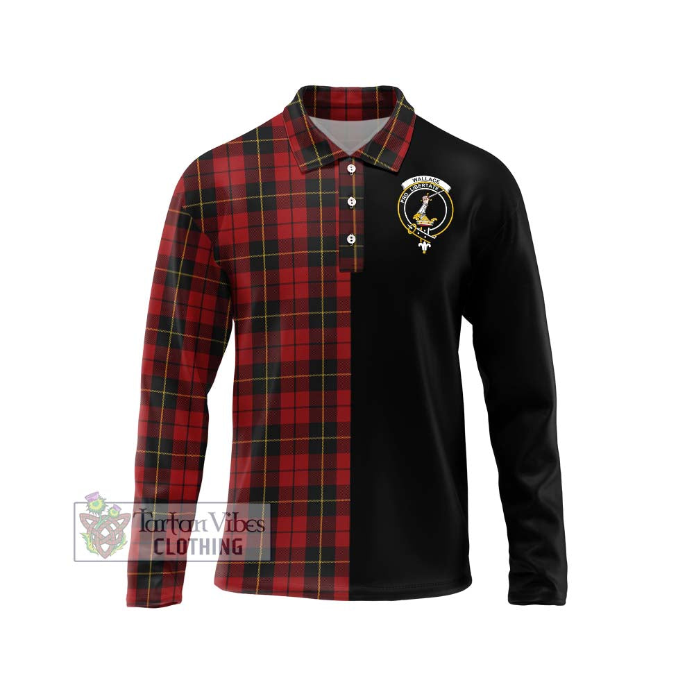 Wallace Tartan Long Sleeve Polo Shirt with Family Crest and Half Of Me Style Unisex - Tartanvibesclothing Shop