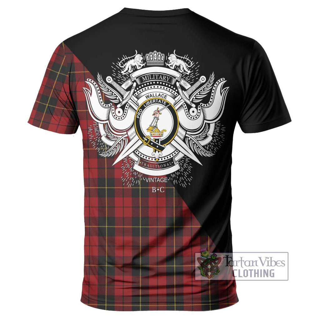 Wallace Tartan T-Shirt with Family Crest and Military Logo Style - Tartanvibesclothing Shop