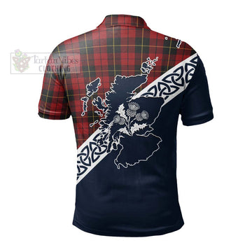 Wallace Tartan Polo Shirt Featuring Thistle and Scotland Map