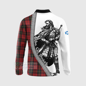 Tartan Vibes Clothing Wallace Tartan Clan Crest Long Sleeve Polo Shirt with Highlander Warrior Celtic Style