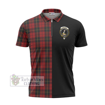 Wallace Tartan Zipper Polo Shirt with Family Crest and Half Of Me Style - Tartanvibesclothing Shop