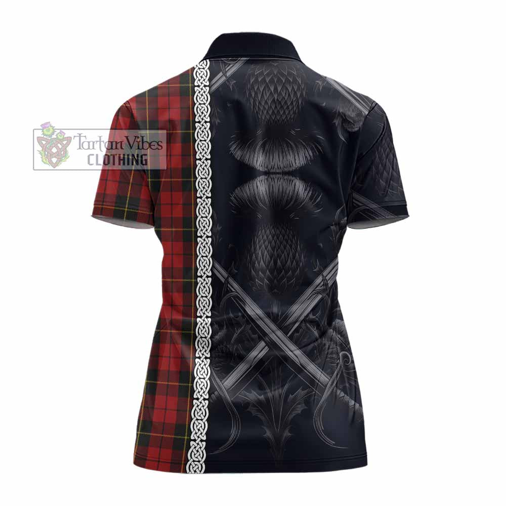 Tartan Vibes Clothing Wallace Tartan Women's Polo Shirt with Family Crest Cross Sword Thistle Celtic Vibes