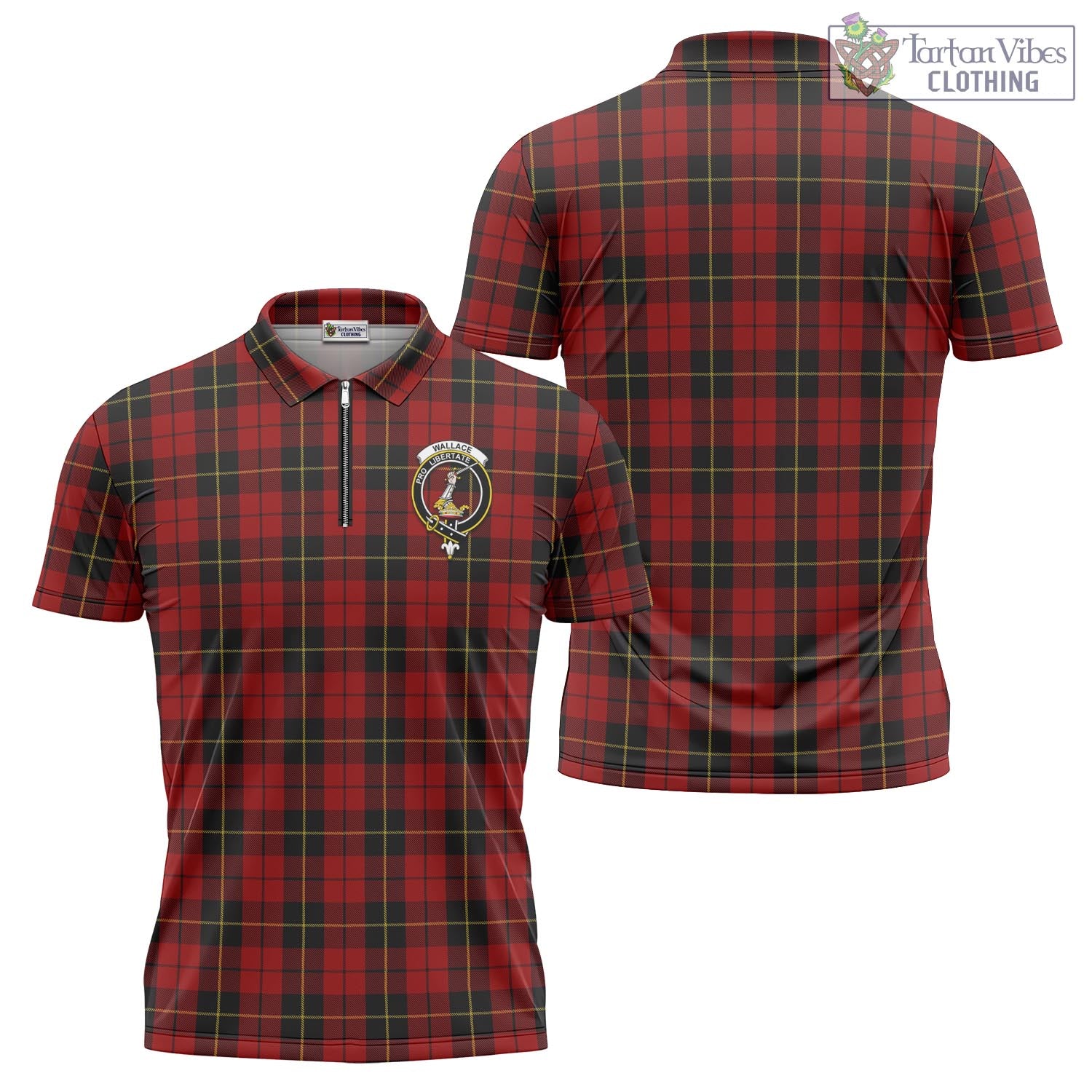 Tartan Vibes Clothing Wallace Tartan Zipper Polo Shirt with Family Crest