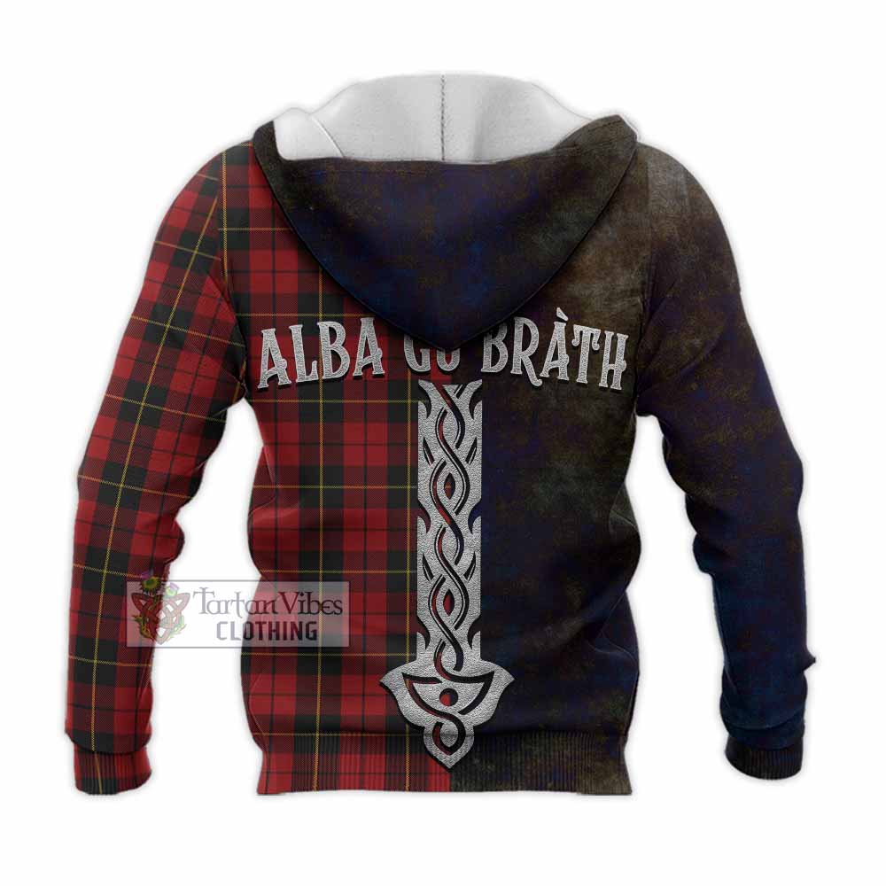 Tartan Vibes Clothing Wallace Tartan Family Crest Knitted Hoodie Alba Gu Brath Be Brave Lion Ancient Style