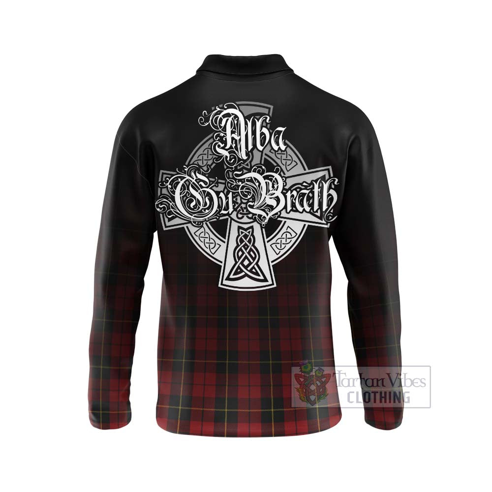Tartan Vibes Clothing Wallace Tartan Long Sleeve Polo Shirt Featuring Alba Gu Brath Family Crest Celtic Inspired