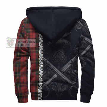 Wallace Tartan Sherpa Hoodie with Family Crest Cross Sword Thistle Celtic Vibes