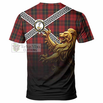 Tartan Vibes Clothing Wallace Crest Tartan T-Shirt with Golden Lion Emblem Celtic Style