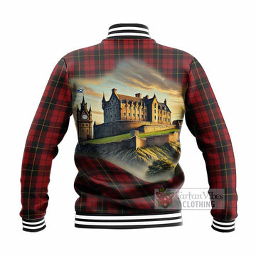 Wallace Tartan Family Crest Baseball Jacket with Scottish Ancient Castle Style