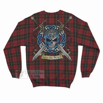 Tartan Vibes Clothing Wallace Tartan Sweatshirt with Family Crest Celtic Skull Style