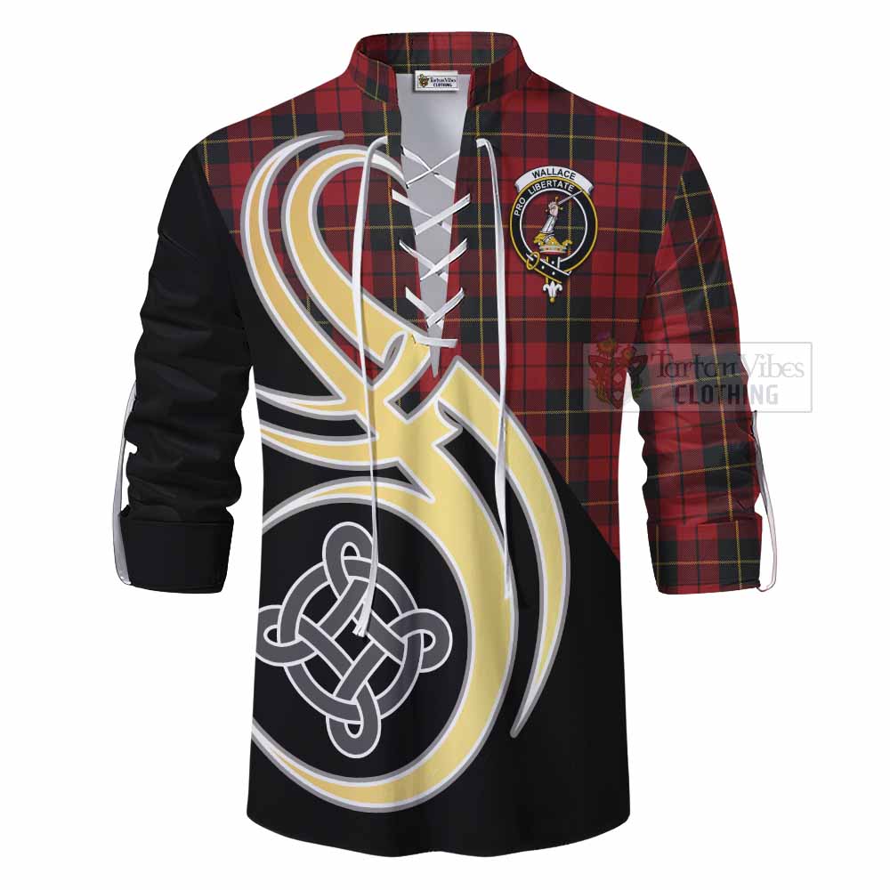 Tartan Vibes Clothing Wallace Tartan Ghillie Kilt Shirt with Family Crest and Celtic Symbol Style