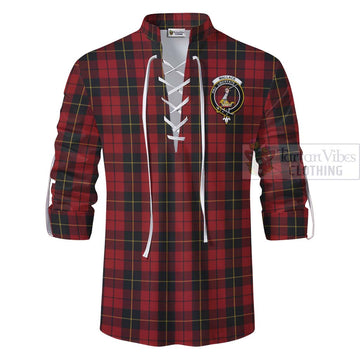 Tartan Vibes Clothing Wallace Tartan Ghillie Kilt Shirt with Family Crest Celtic Skull Style