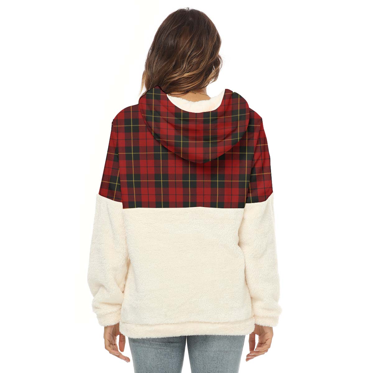 wallace-tartan-womens-borg-fleece-hoodie-with-half-zip-with-family-crest