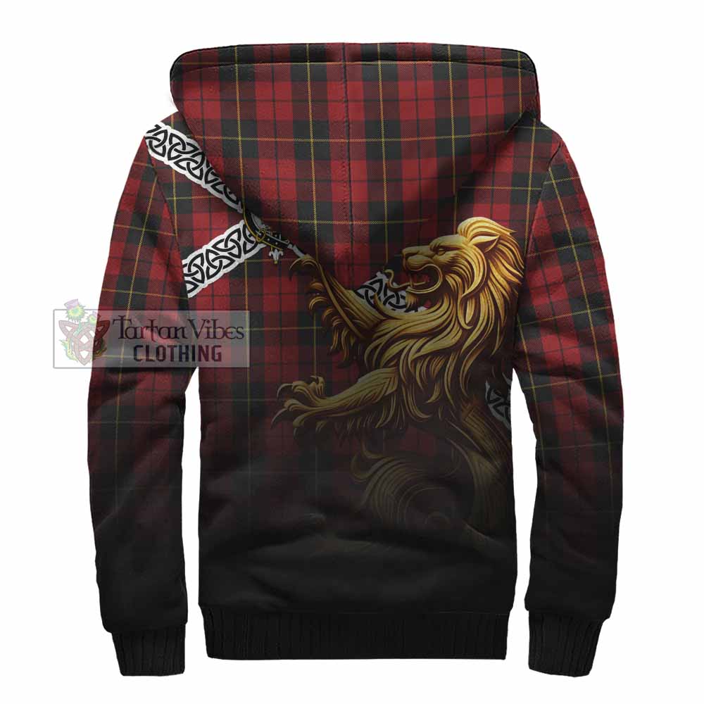Tartan Vibes Clothing Wallace Crest Tartan Sherpa Hoodie with Golden Lion Emblem Celtic Style