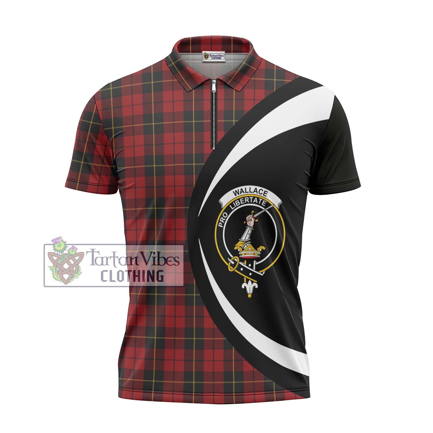 Wallace Tartan Zipper Polo Shirt with Family Crest Circle Style - Tartan Vibes Clothing