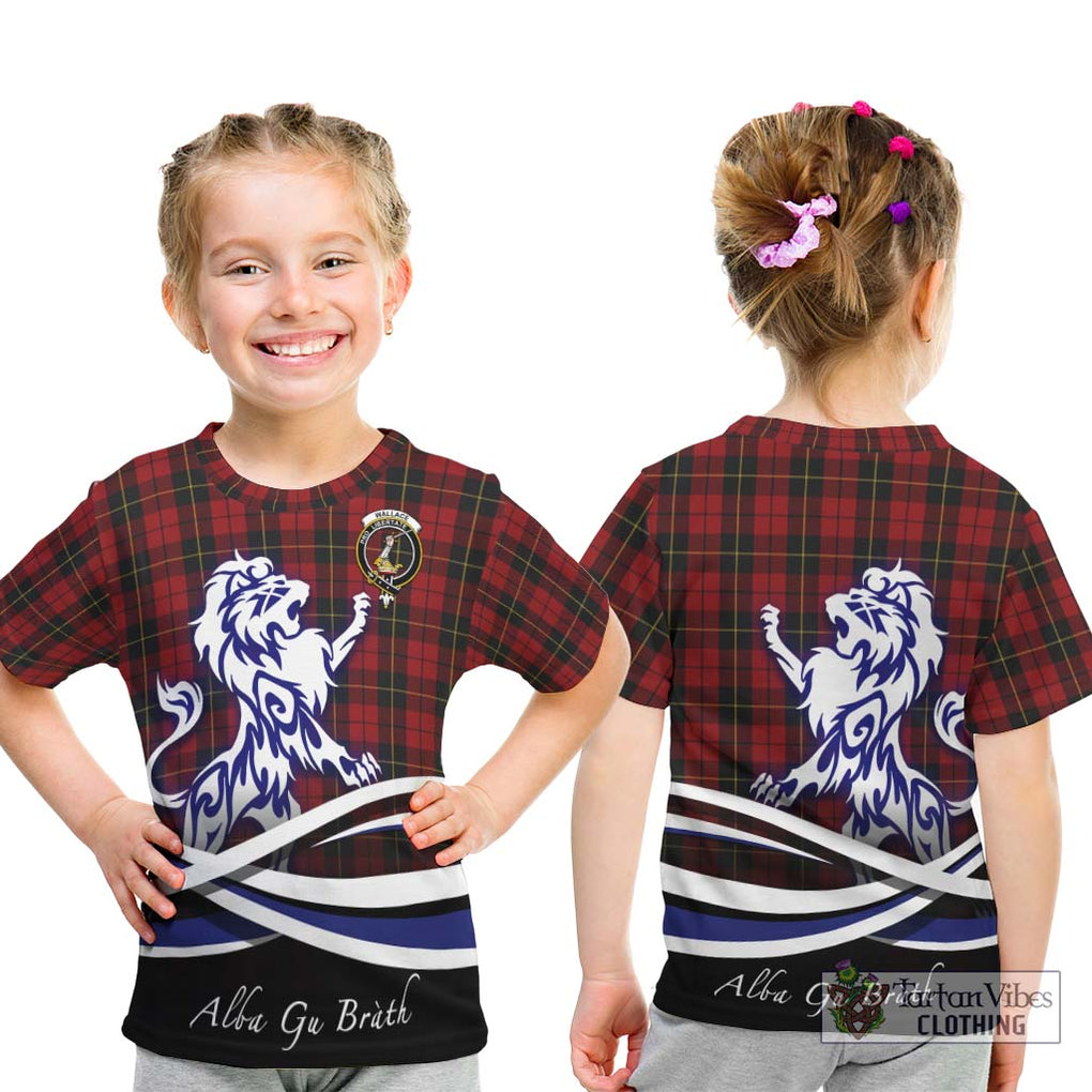 Wallace Tartan Kid T-Shirt with Alba Gu Brath Regal Lion Emblem - Tartanvibesclothing Shop