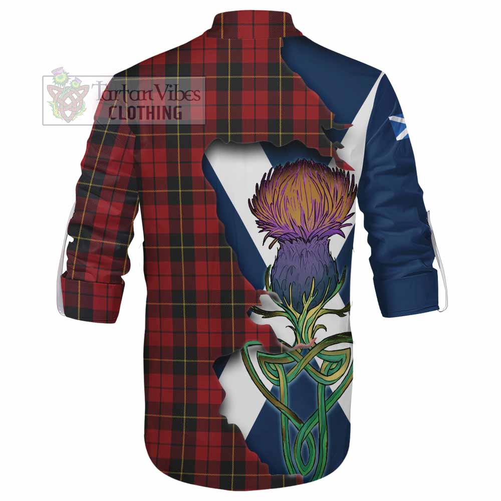 Tartan Vibes Clothing Wallace Tartan Family Crest Ghillie Kilt Shirt Scottish Thistle Celtic Inspired