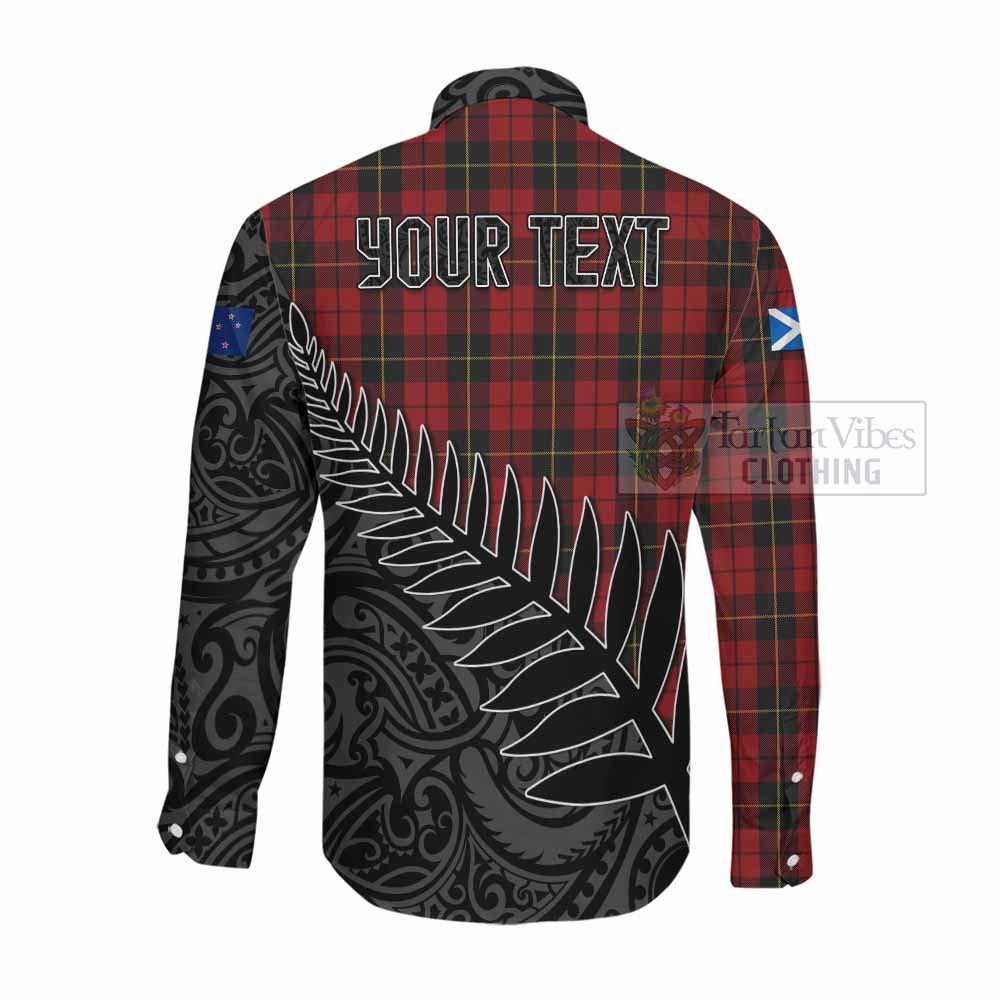 Tartan Vibes Clothing Wallace Crest Tartan Long Sleeve Button Shirt with New Zealand Silver Fern Half Style