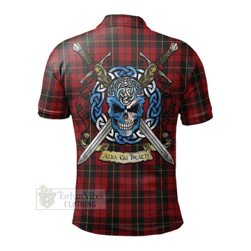 Wallace Tartan Polo Shirt with Family Crest Celtic Skull Style