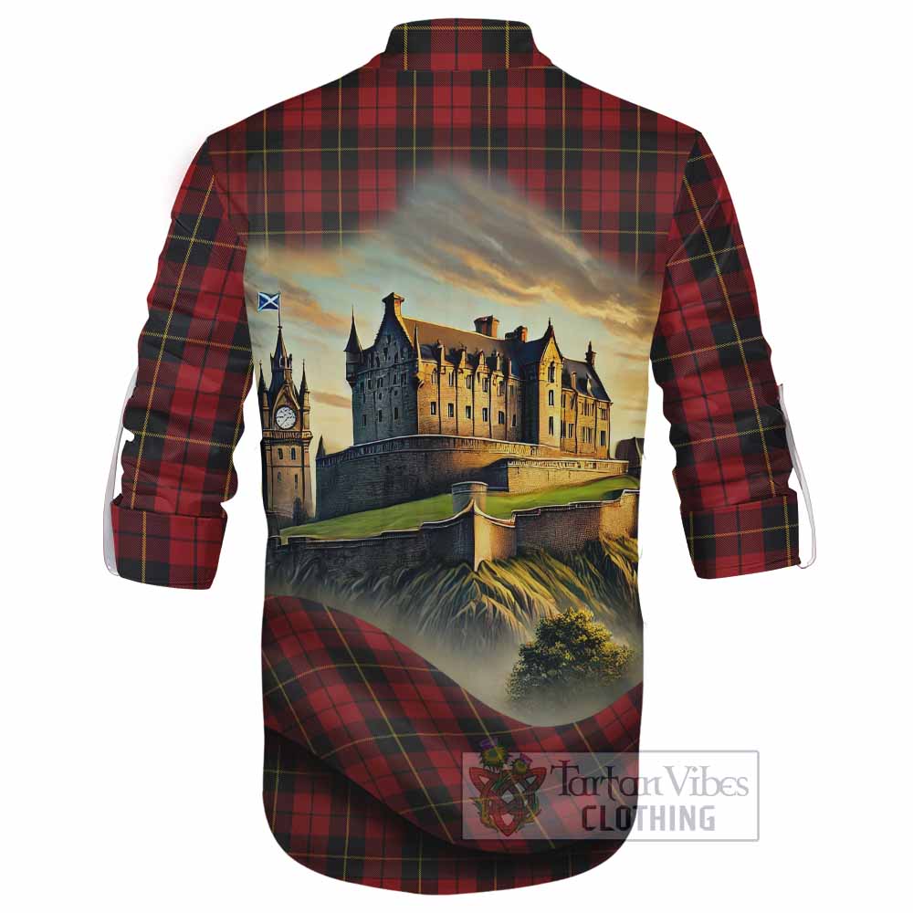 Tartan Vibes Clothing Wallace Tartan Family Crest Ghillie Kilt Shirt with Scottish Ancient Castle Style