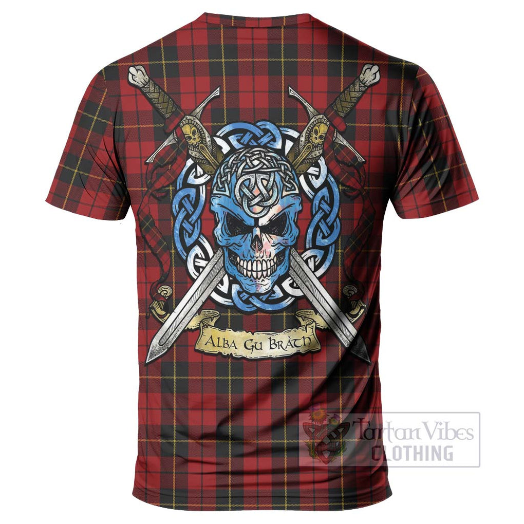 Tartan Vibes Clothing Wallace Tartan T-Shirt with Family Crest Celtic Skull Style