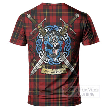 Tartan Vibes Clothing Wallace Tartan T-Shirt with Family Crest Celtic Skull Style
