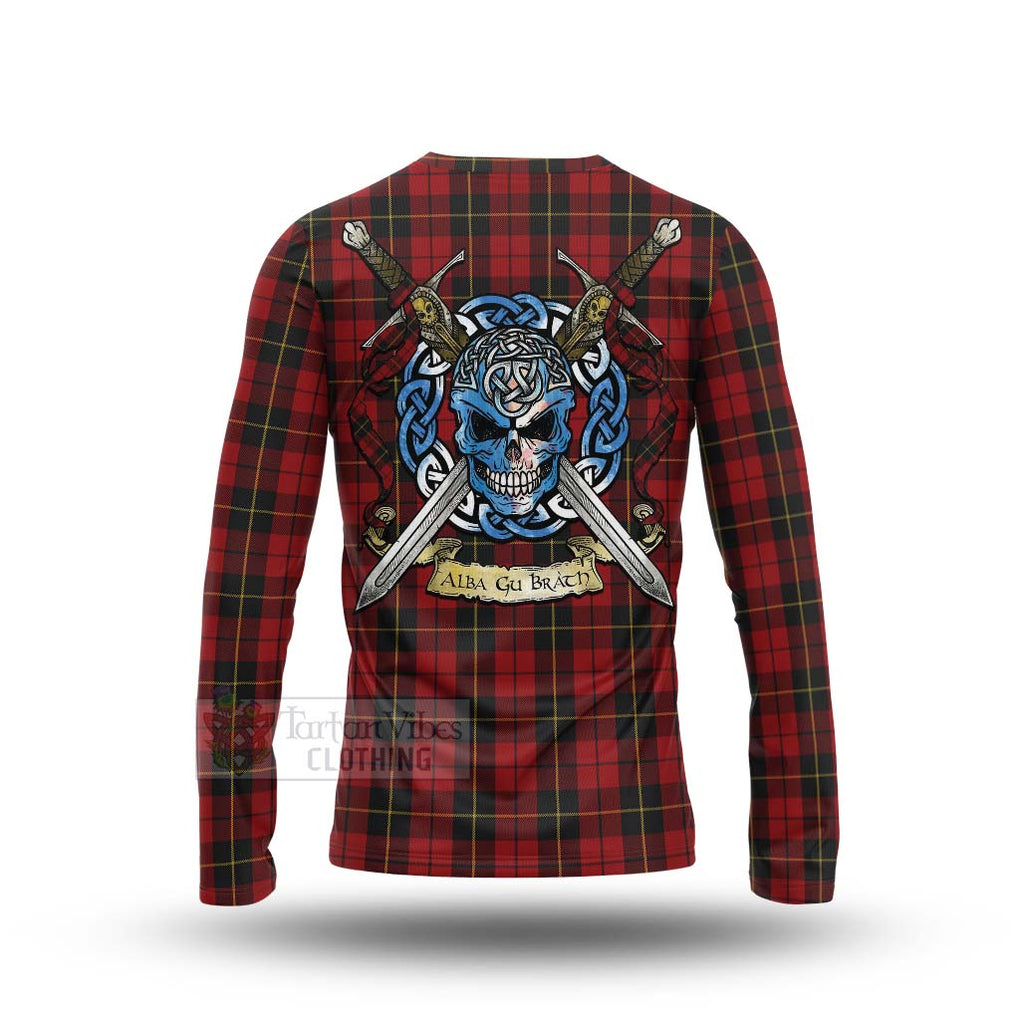 Tartan Vibes Clothing Wallace Tartan Long Sleeve T-Shirt with Family Crest Celtic Skull Style