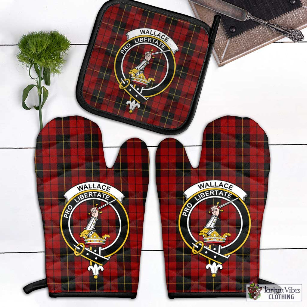 Wallace Tartan Combo Oven Mitt & Pot-Holder with Family Crest Combo 1 Oven Mitt & 1 Pot-Holder Black - Tartan Vibes Clothing