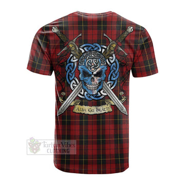 Tartan Vibes Clothing Wallace Tartan Cotton T-shirt with Family Crest Celtic Skull Style