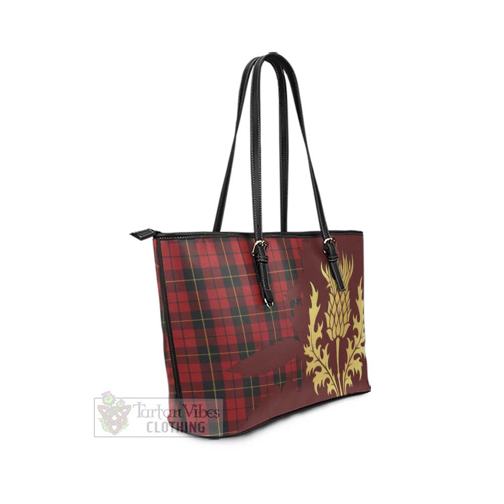 Tartan Vibes Clothing Wallace Tartan Leather Tote Bag Gold Thistle Style