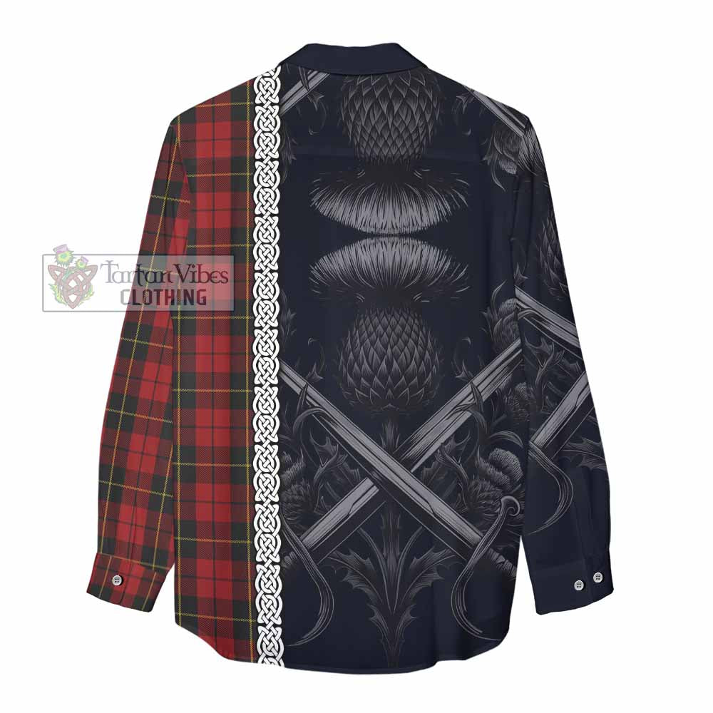 Tartan Vibes Clothing Wallace Tartan Women's Casual Shirt with Family Crest Cross Sword Thistle Celtic Vibes