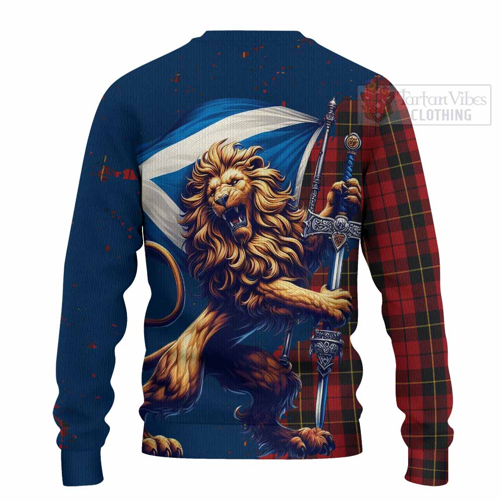 Tartan Vibes Clothing Wallace Tartan Family Crest Knitted Sweater with Scottish Majestic Lion