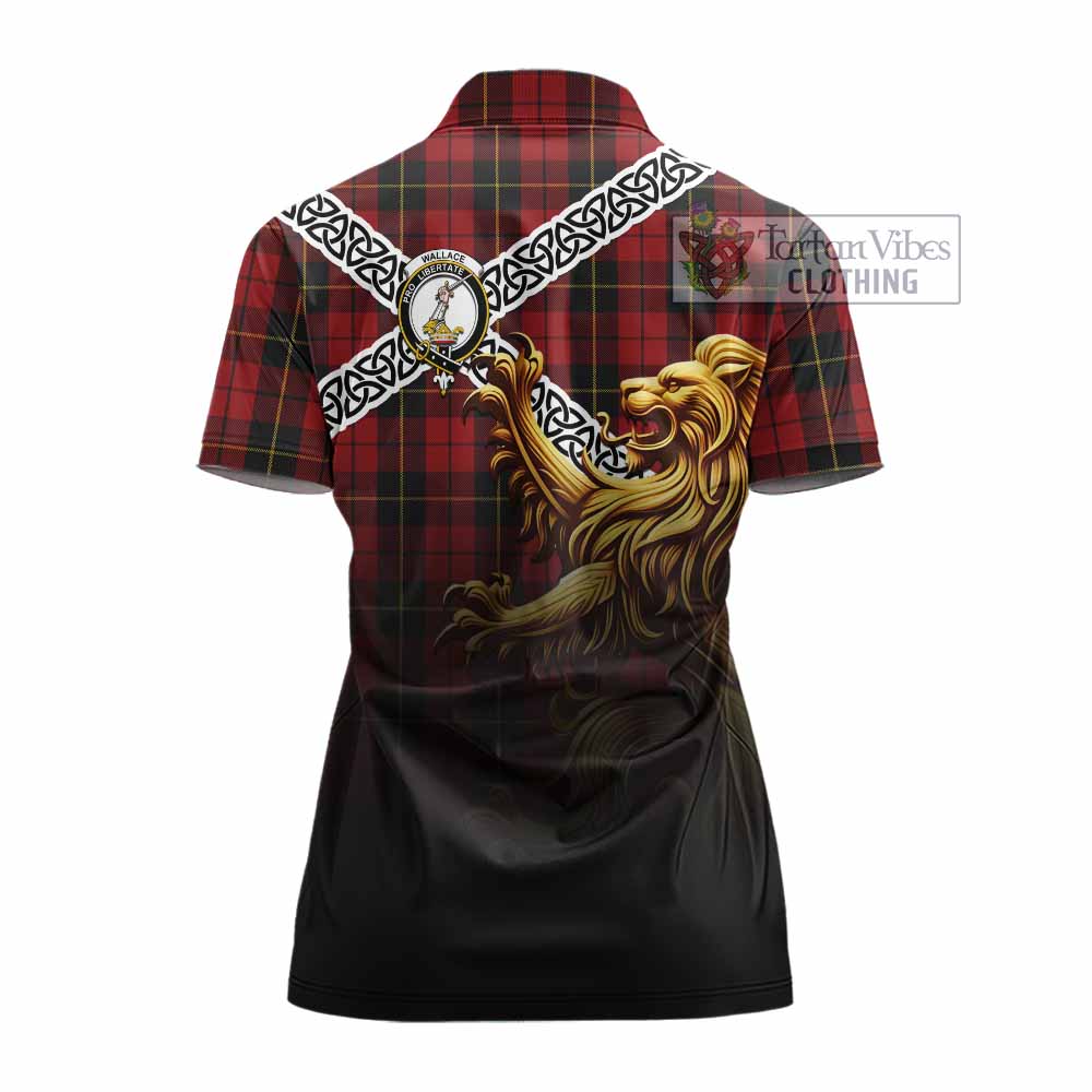 Tartan Vibes Clothing Wallace Crest Tartan Women's Polo Shirt with Golden Lion Emblem Celtic Style