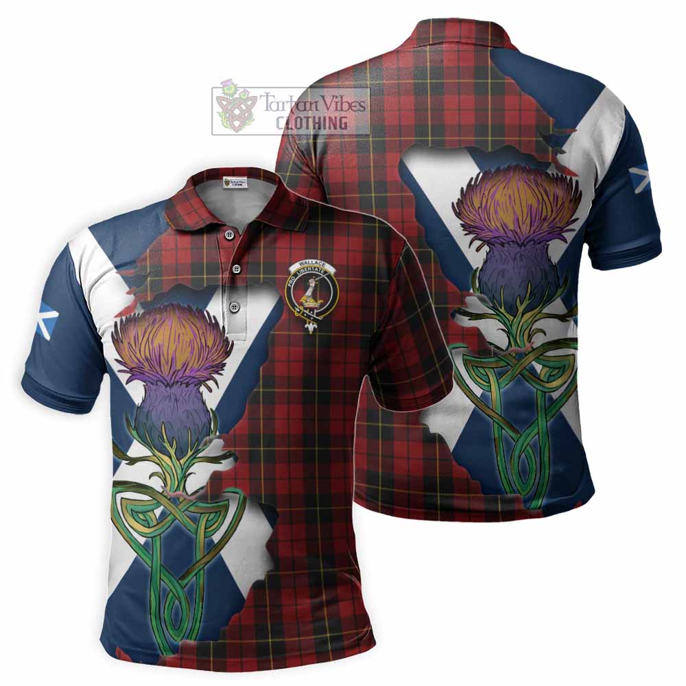 Tartan Vibes Clothing Wallace Tartan Family Crest Polo Shirt Scottish Thistle Celtic Inspired