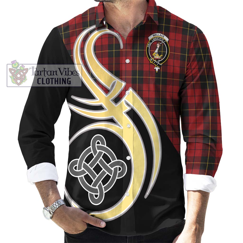Wallace Tartan Long Sleeve Button Shirt with Family Crest and Celtic Symbol Style - Tartan Vibes Clothing